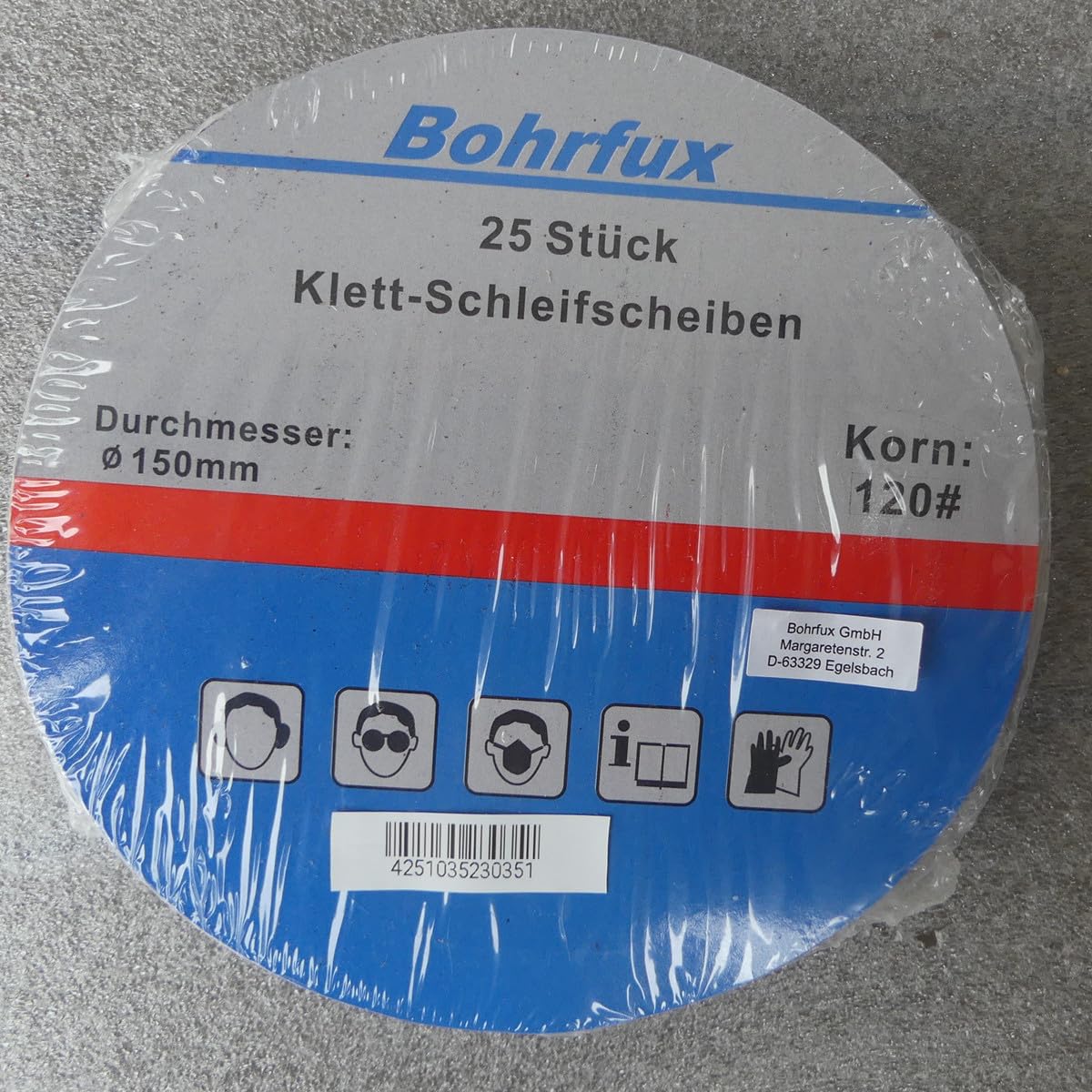 25 discos abrasivos de KLETT de 150 mm de diámetro, sin agujeros, grano P120, lijadora excéntrica de cuello largo, lijadora de Bohrfux