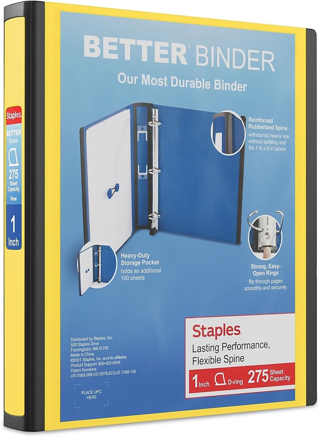 Staples Better 1-Inch D 3-Ring View Binder, Yellow (19064)