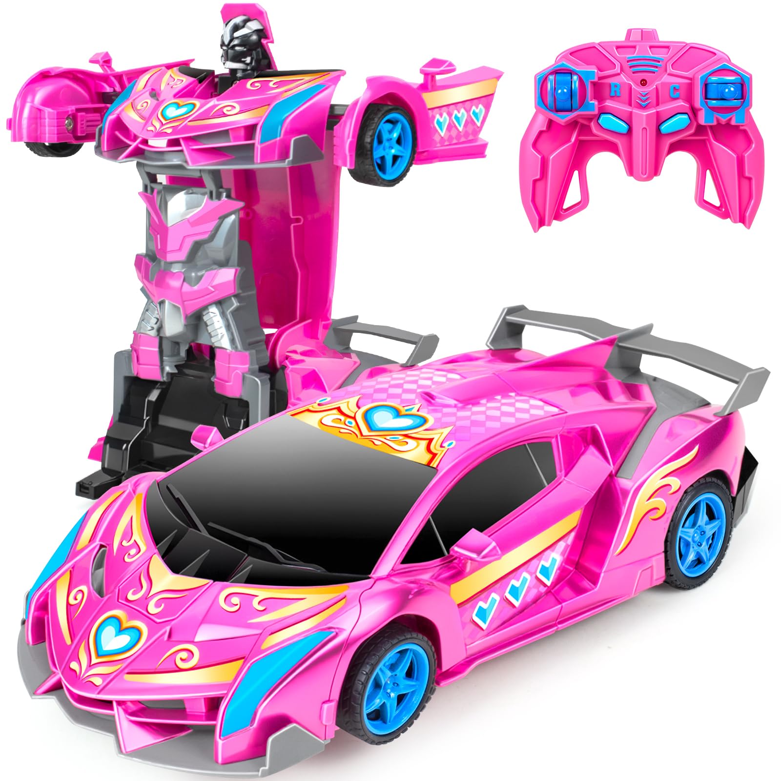 Hymaz Transform RC Cars Toys for Kids 4 5 6 7 8, 2.4GHz Princess Remote Control Car Robot One-Button Deformation, 360° Rotation Transforming Cool Toys for Girls Birthday Gifts