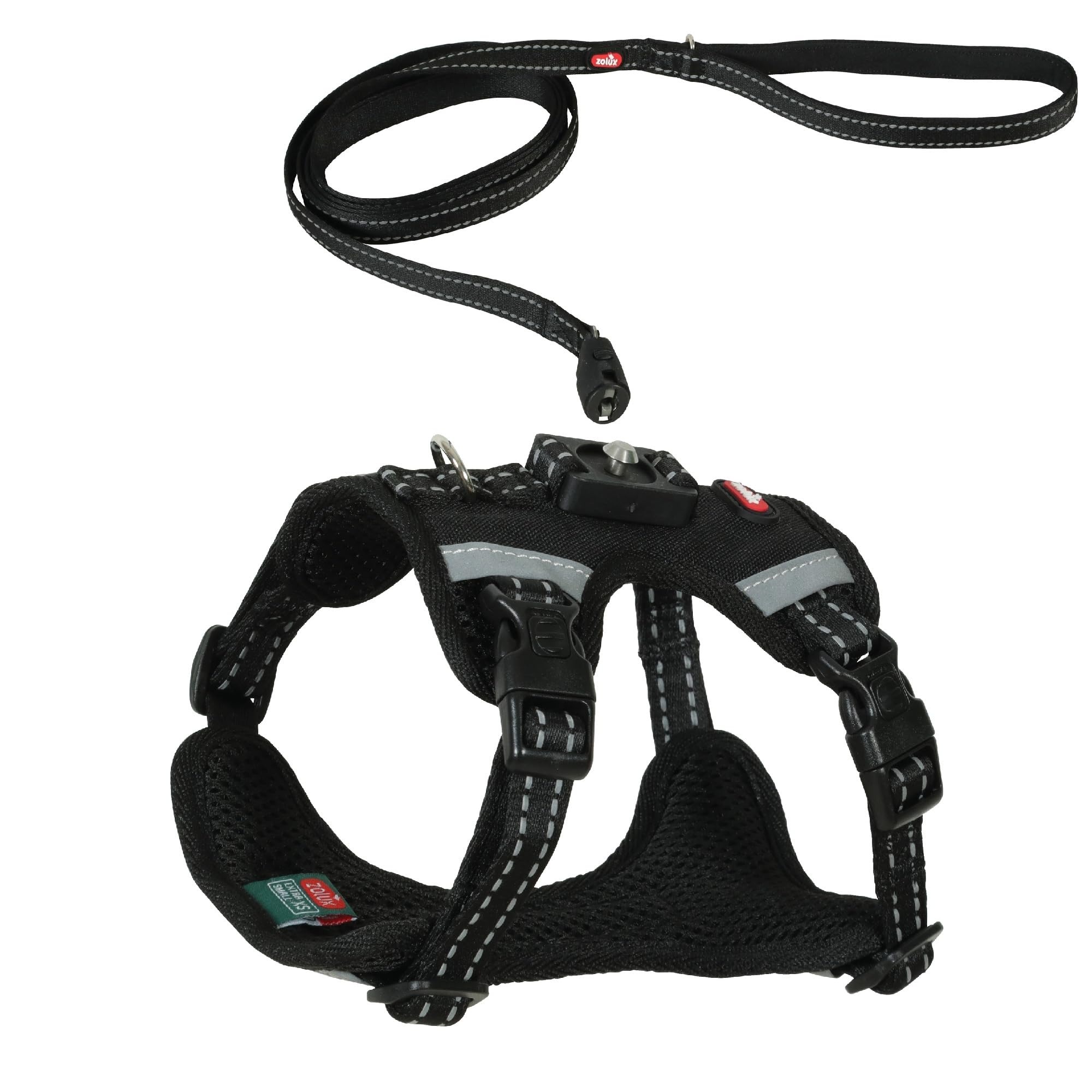 Zolux Hundegeschirr mit Leine Clip and Go, Magnetsystem, XS, Schwarz, atmungsaktiver Stoff, Halsumfang 32-38 cm, Brustumfang 36-45 cm, für Hunde 4-10 kg