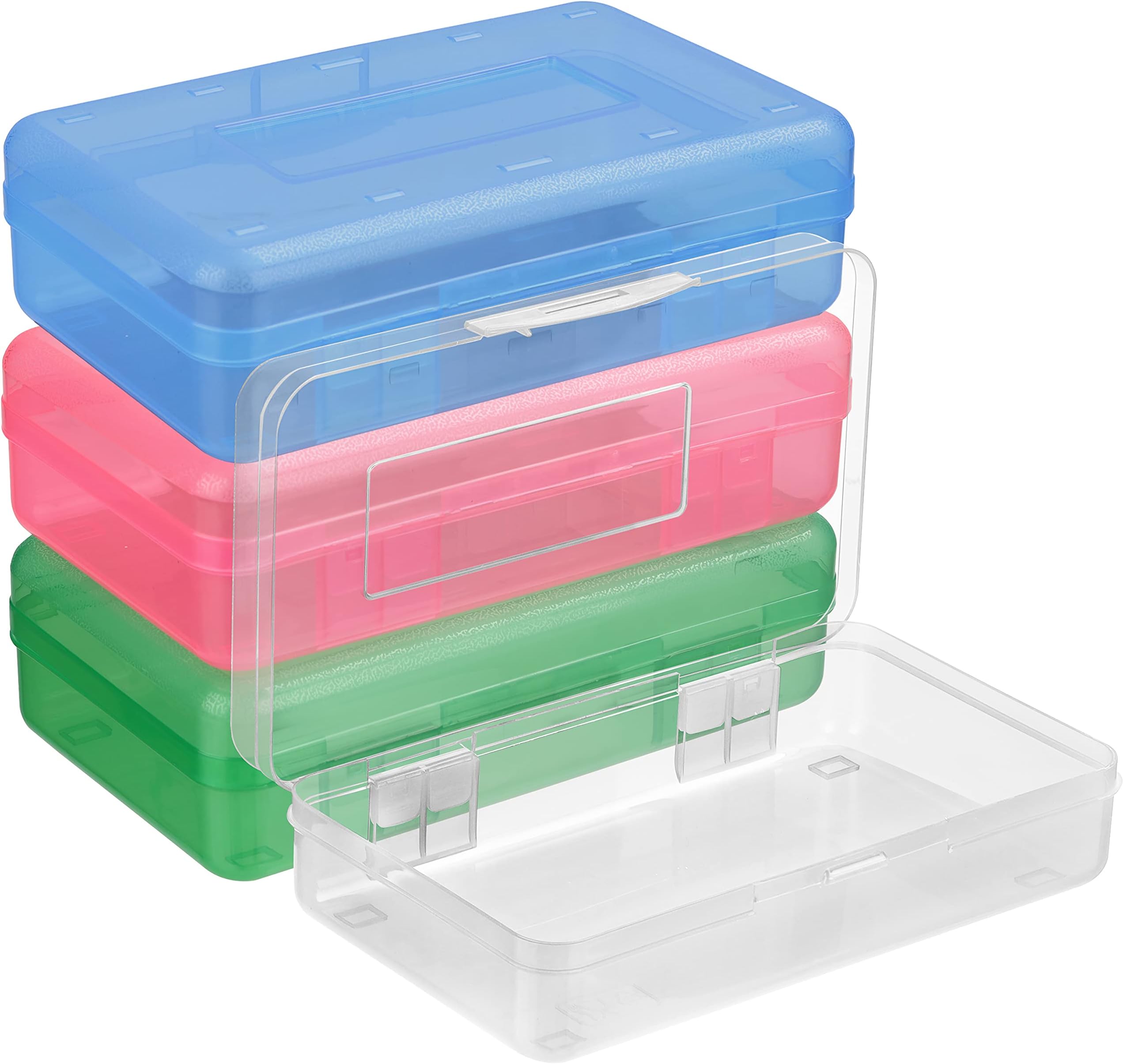 BELLE VOUSPlastic Pencil Storage Box (4 Pack) - L20 x W11.5 x H5.5cm / 7.87 x 4.53 x 2.17 Inches - Large Assorted Colour Boxes - Organiser Case for Painting Brush, Pencils, School & Office Supplies