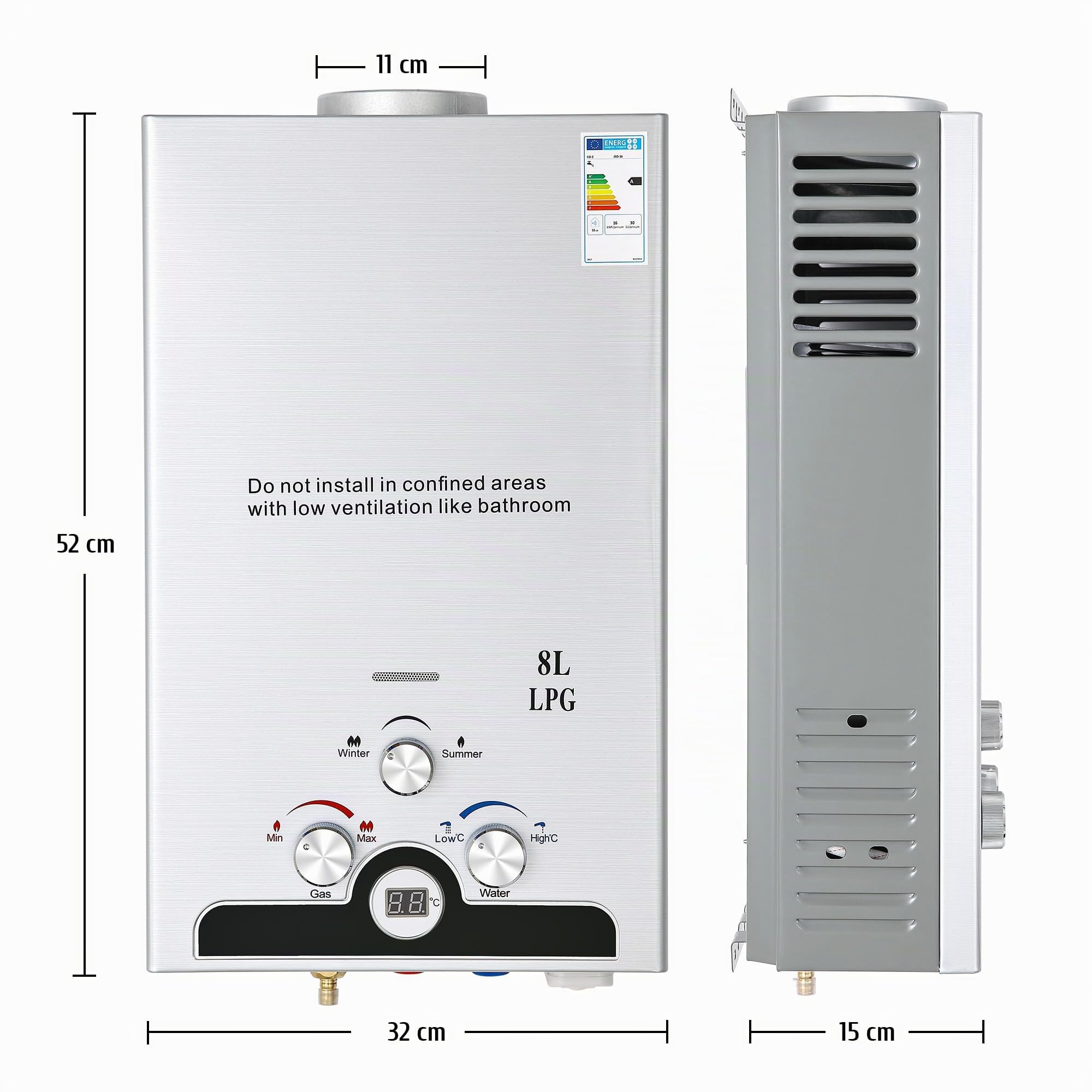 VONLUCE Gas Water Heater for LPG with Summer/Winter Function (8L)