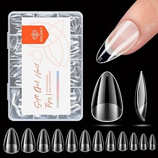 modelones Short Almond Nail Tips, Pre-shaped Soft Gel Tips Fake Nails False Acrylic Clear Full Cover Press on Extension Kit Gel Manicure DIY at Home 216PCS 12Sizes