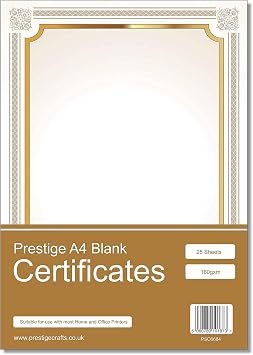 Prestige A4 Certificate Paper - Print Your own Certificates - 160gsm Laser/Inkjet Paper - 25 Sheets per Pack