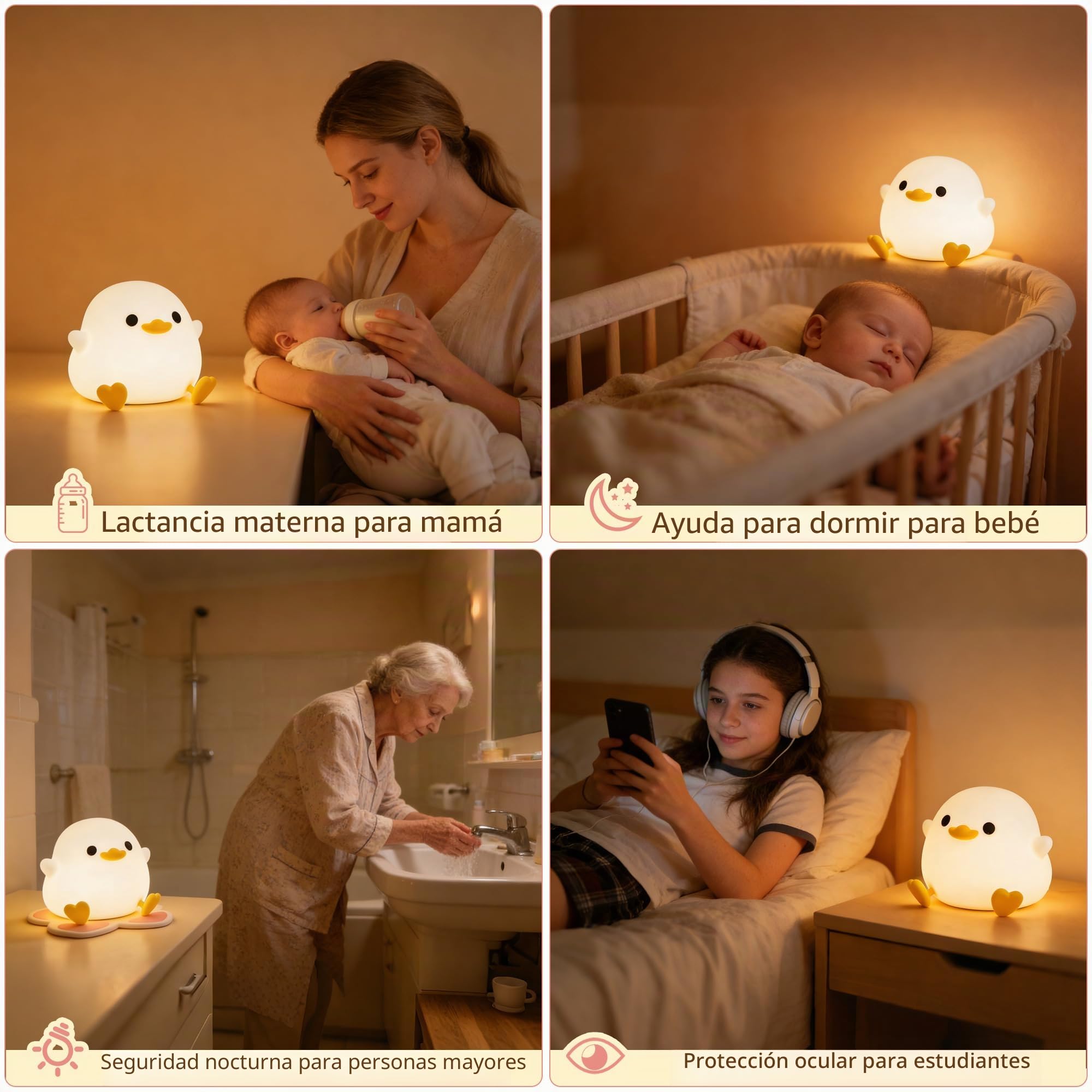 FAMIDUO Luz Nocturna Infantil, DoDo Pato Lampara Bebe Noche Silicona,USB Recargable LED Táctil Lámpara,Brillo Ajustable y Temporizador luz bebe nocturna,Regalos de Cumpleaños Navidad para niños/bebés