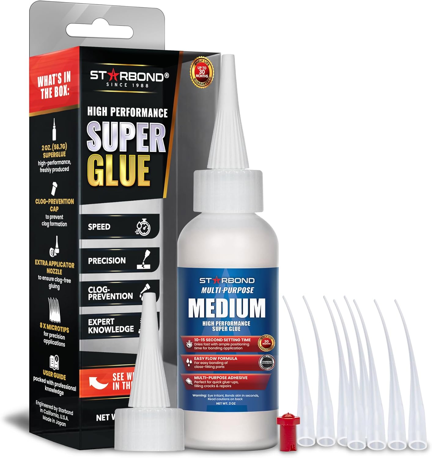 Starbond 2 oz. Medium CA Glue (Premium Cyanoacrylate Super Glue) with Extra Cap and Microtips for Quick Fix, Woodworking, Woodturning, Hobby Models