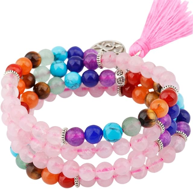 KYEYGWO 108 Prayer Mala Beads Wrap Wrist Bracelet for Women & Men, Tibetan Buddhist Meditation Stone Necklace for Unisex Elastic