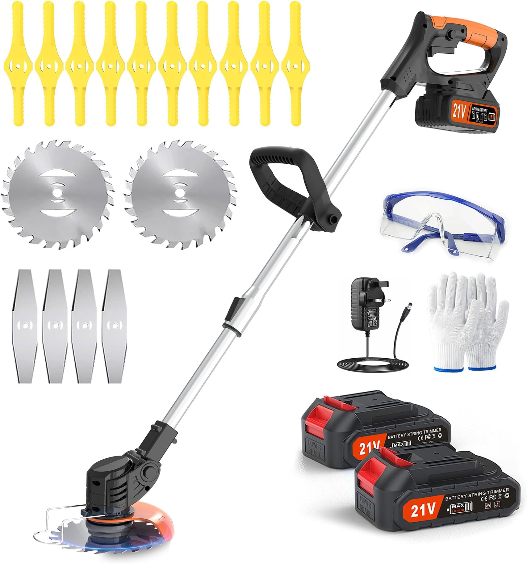 21V Cordless Grass Strimmer with 11000 RPM and 750W Motor Garden Strimmer Cordless with 2 Batteries 4.0Ah is the Perfect Partner for all Your Garden and Lawn Care Needs