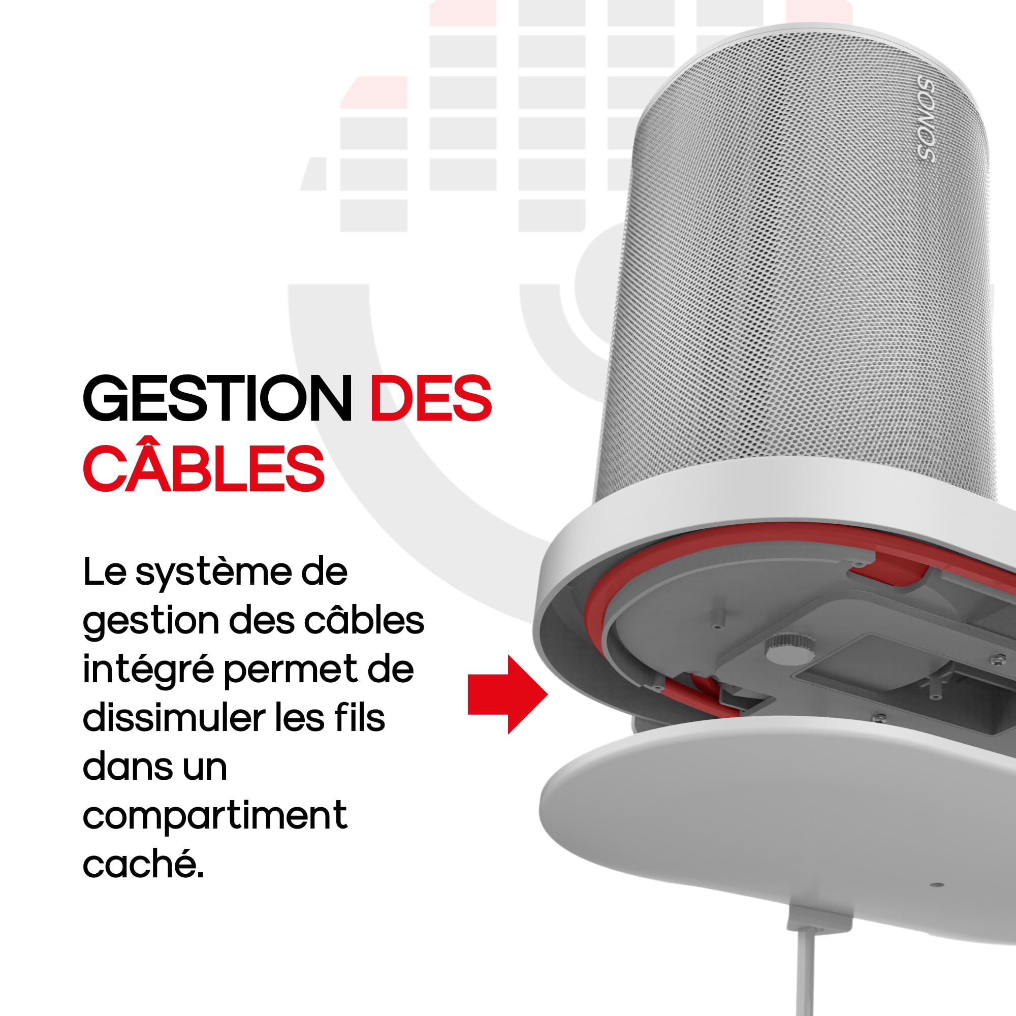 Sound Bass Support mural étagère ERA 100, blanc, 1 pc | Compatible Sonos ERA100 & ERA 100 SL | Support, gestion des câbles, kit de montage