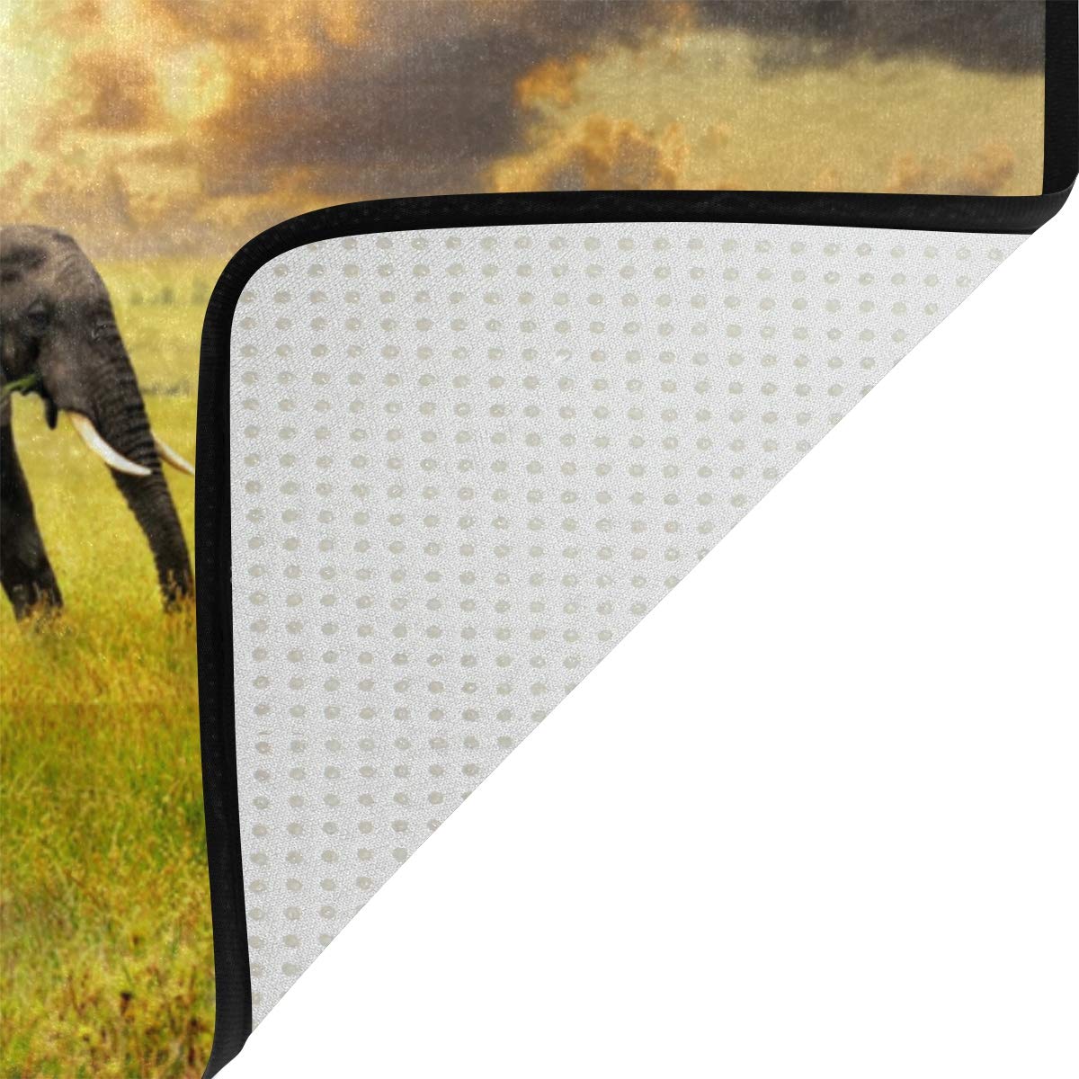 Lot de 2 tapis de bain BKEOY en tissu polyester antidérapant Motif éléphant couchant de soleil Tapis de bain lavable intérieur Décoration de la maison