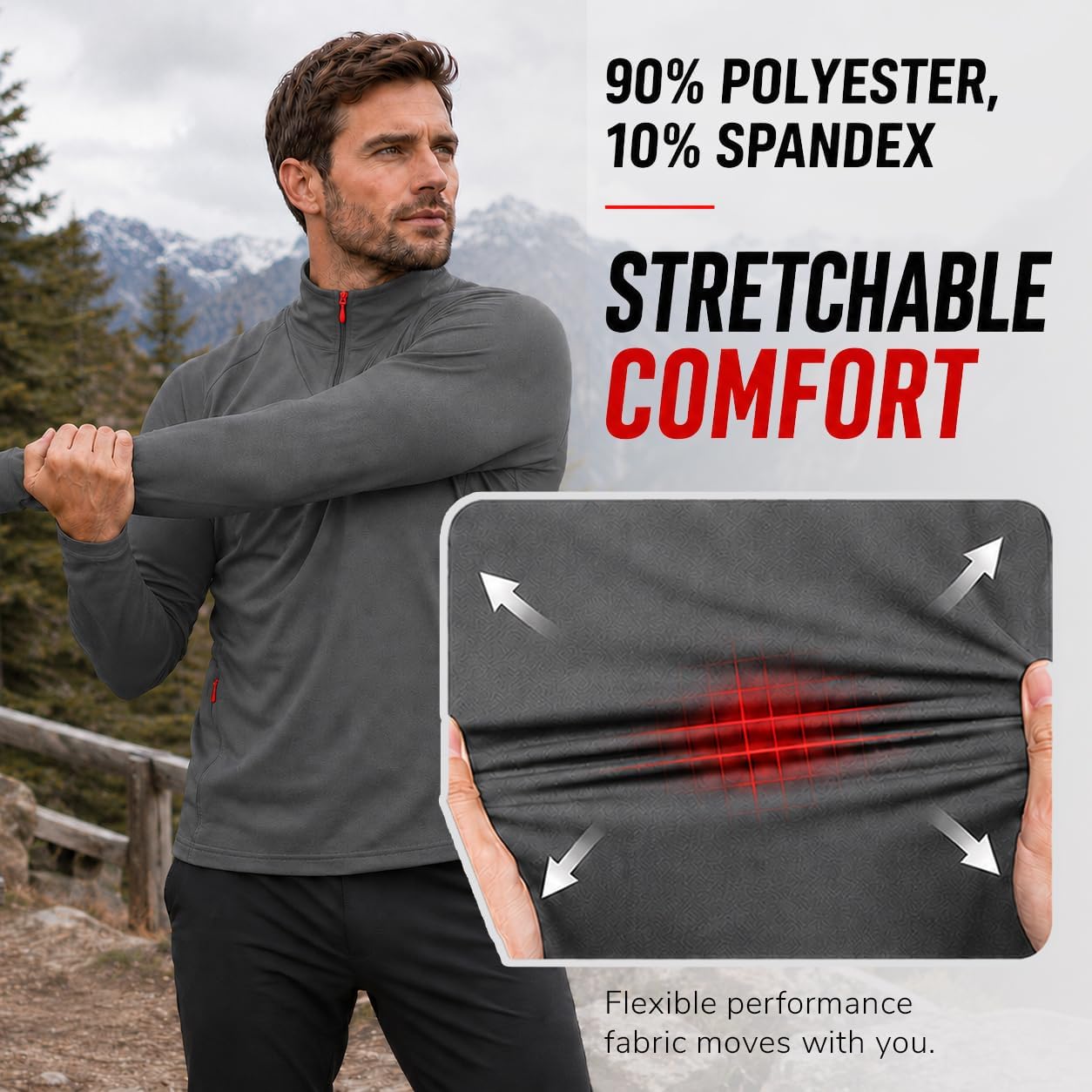 Rocky Men's Quarter Zip Pullover Thermal Shirt, Athletic 1/4 Zip Golf Sweater, Long Sleeve Workout Sweatshirt for Men