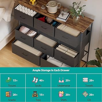 VASICAR 43.3 Wide Dresser for Bedroom with 11 Drawers, Closet Organizer