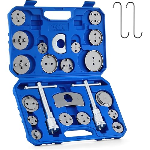 OMT 24pc Brake Caliper Compression Tool with Adapters & Hangers, Sandblast | 1045 Steel Construction; Full Multi Piece Set for Most Vehicles; Thrust Bolt Assemblies; Precision Auto Repair
