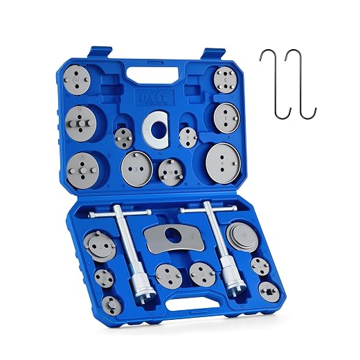 OMT 24pc Brake Caliper Compression Tool with Adapters & Hangers, Sandblast | 1045 Steel Construction; Full Multi Piece Set for Most Vehicles; Thrust Bolt Assemblies; Precision Auto Repair