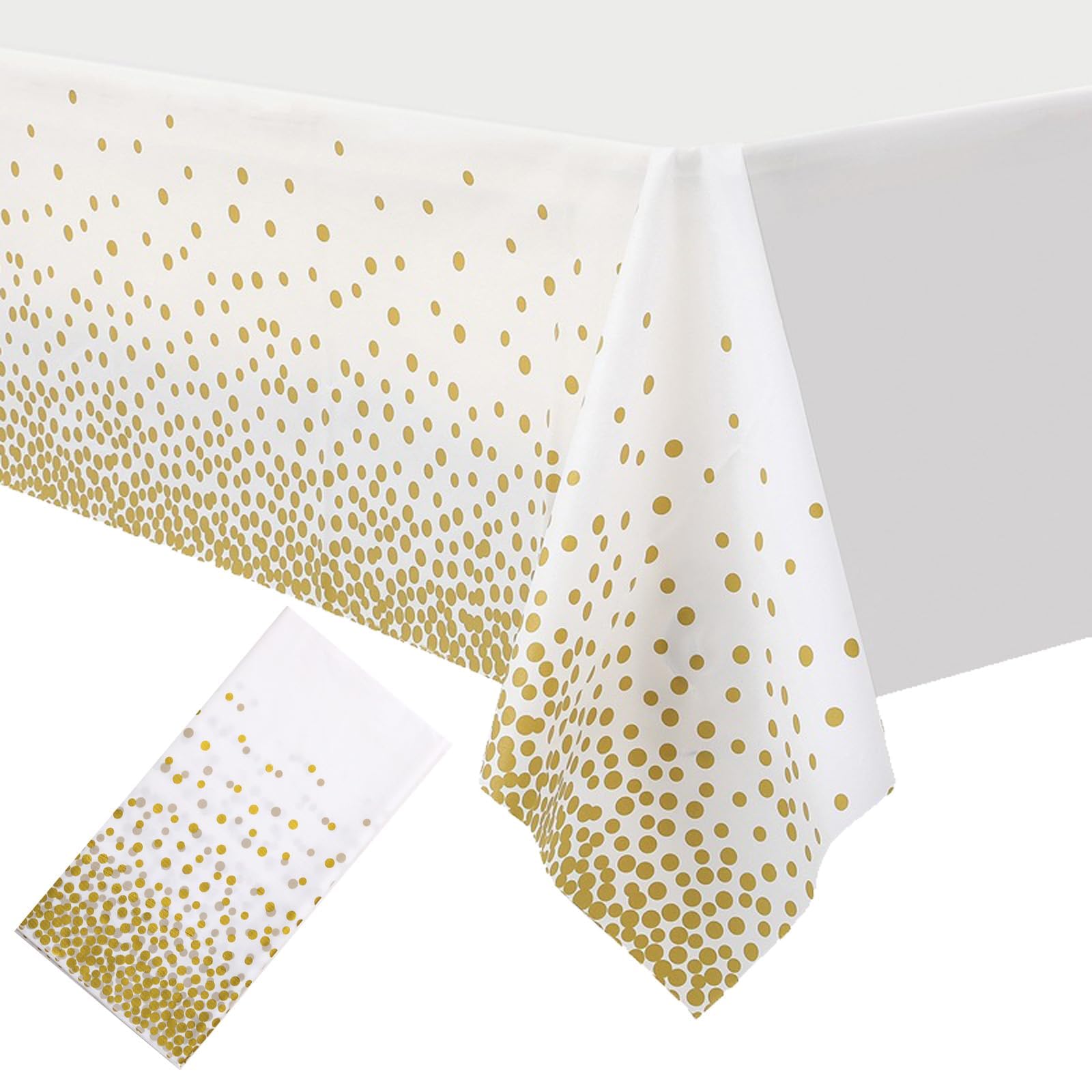 HUANYO 2 Pack Party Tablecloth for Rectangle Table, Gold Glitter Polka Dot Rectangular Table Cover, for Birthday Party, Wedding, Baby Shower, Bridal Shower, Christmas, 137 x 274cm (platinum)