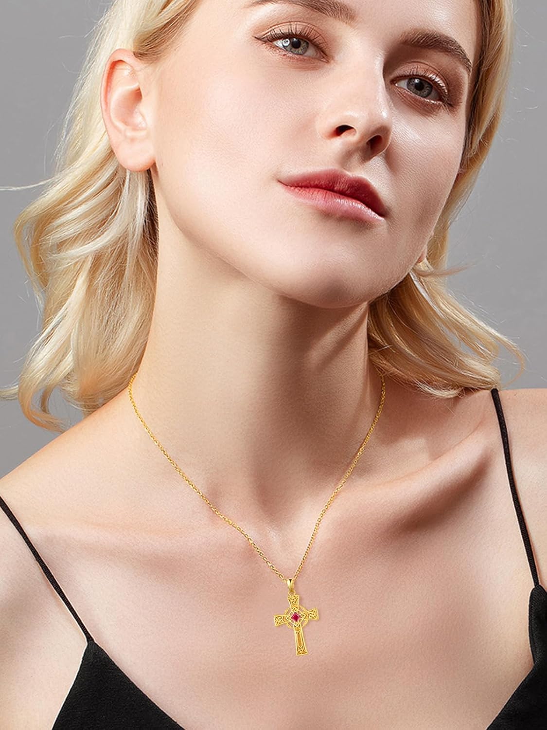 Valentine's Day Irish Jewelry Celtic Cross Necklaces for Women Anniversary Birthday Gift Protection Christian Cross with Square Birthstone - Image 2