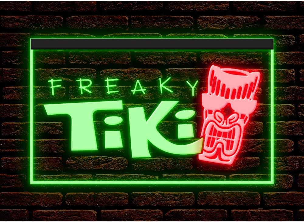 170075 Freaky Tiki Bar Mask Pub Beer Lounge illuminated Display LED Night Light Neon Sign 7 Colors / 16 Colors By Remote / 13 Set Dual Color Two Tone Color (Green & Blue, 12" X 8")