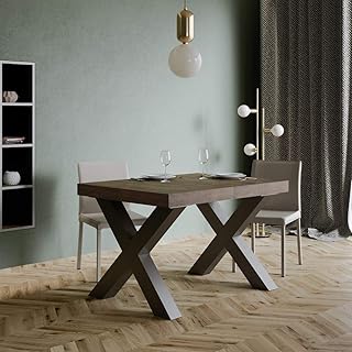 Itamoby, Tavolo allungabile Traffic 130->390 cm, Legno in Noce e Telaio in Antracite L.130 P.90 H.77 (allungabile Fino a L.390 con Cinque allunghe)