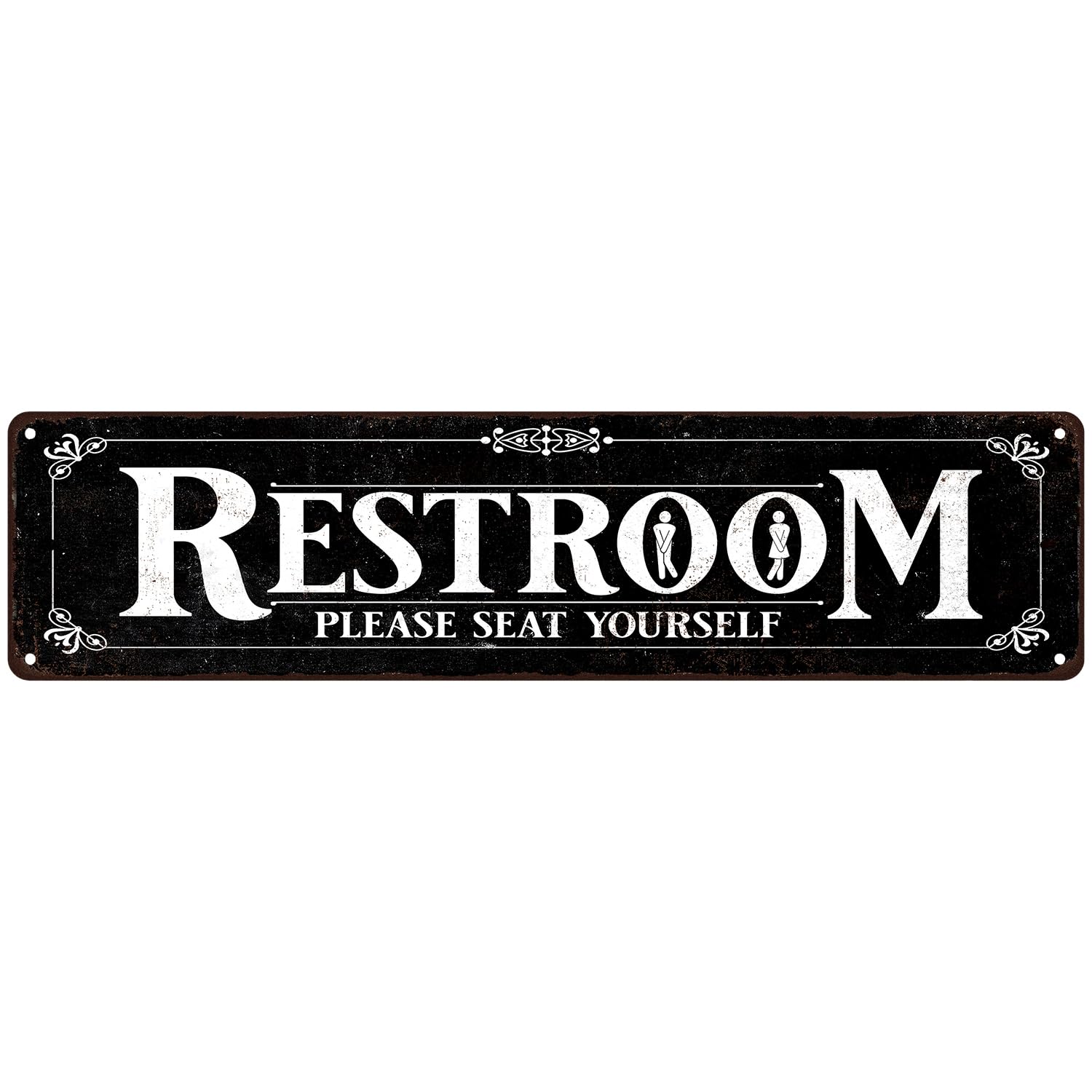 peiyeety Vintage Metal Tin Sign Decorative Wall Art Restroom Please Seat Yourself Themed Sign, Rustic Style, Durable Waterproof Rustproof, For Home, Bathroom, Funny Decor, Easy To Mount, 4x16 Inch