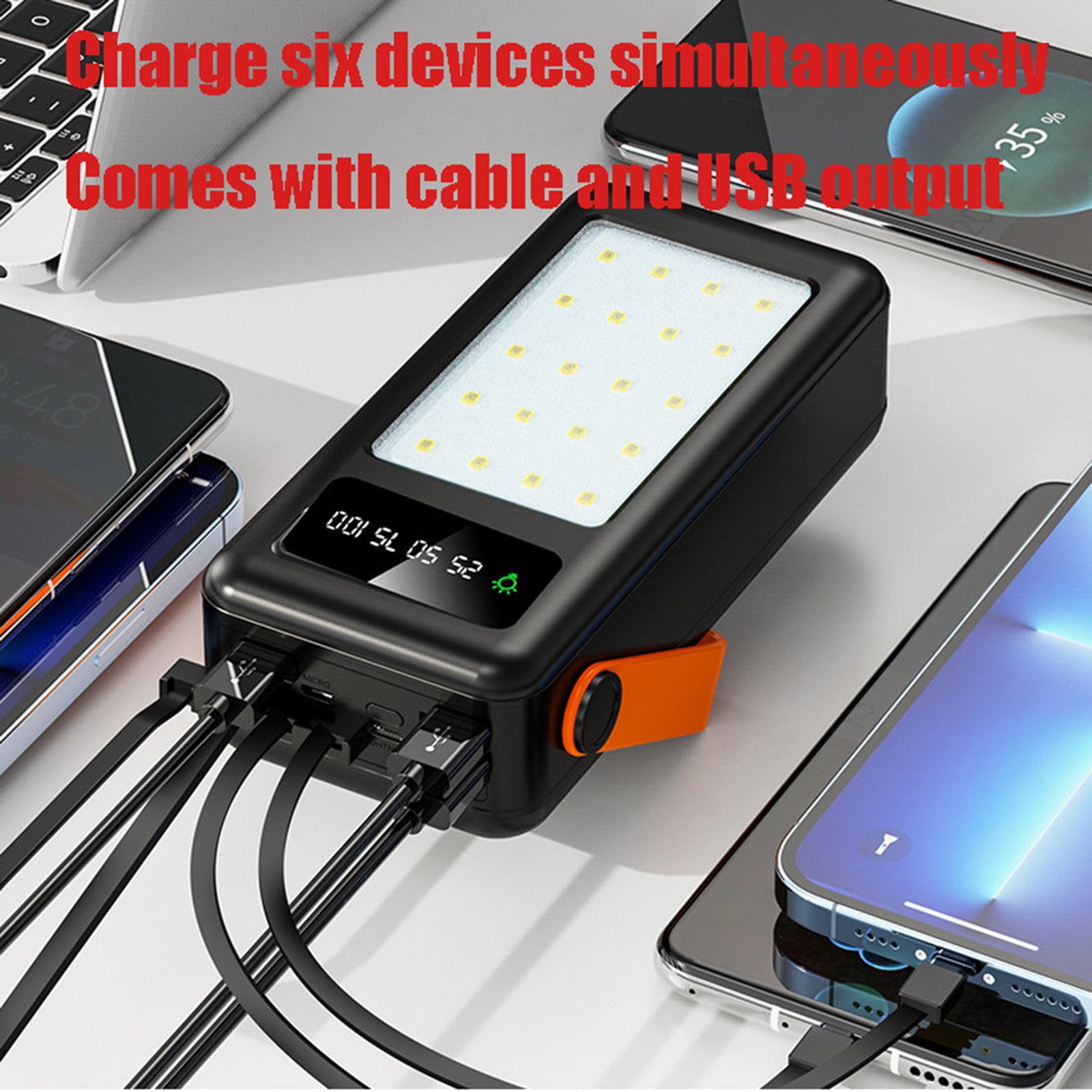 Banco de energía, cargador portátil de alta velocidad de 12 000 mAh y 10 W con cable U-B 4 integrado, paquete de batería de carga rápida para teléfonos móviles y computadoras,120000mAh-Black