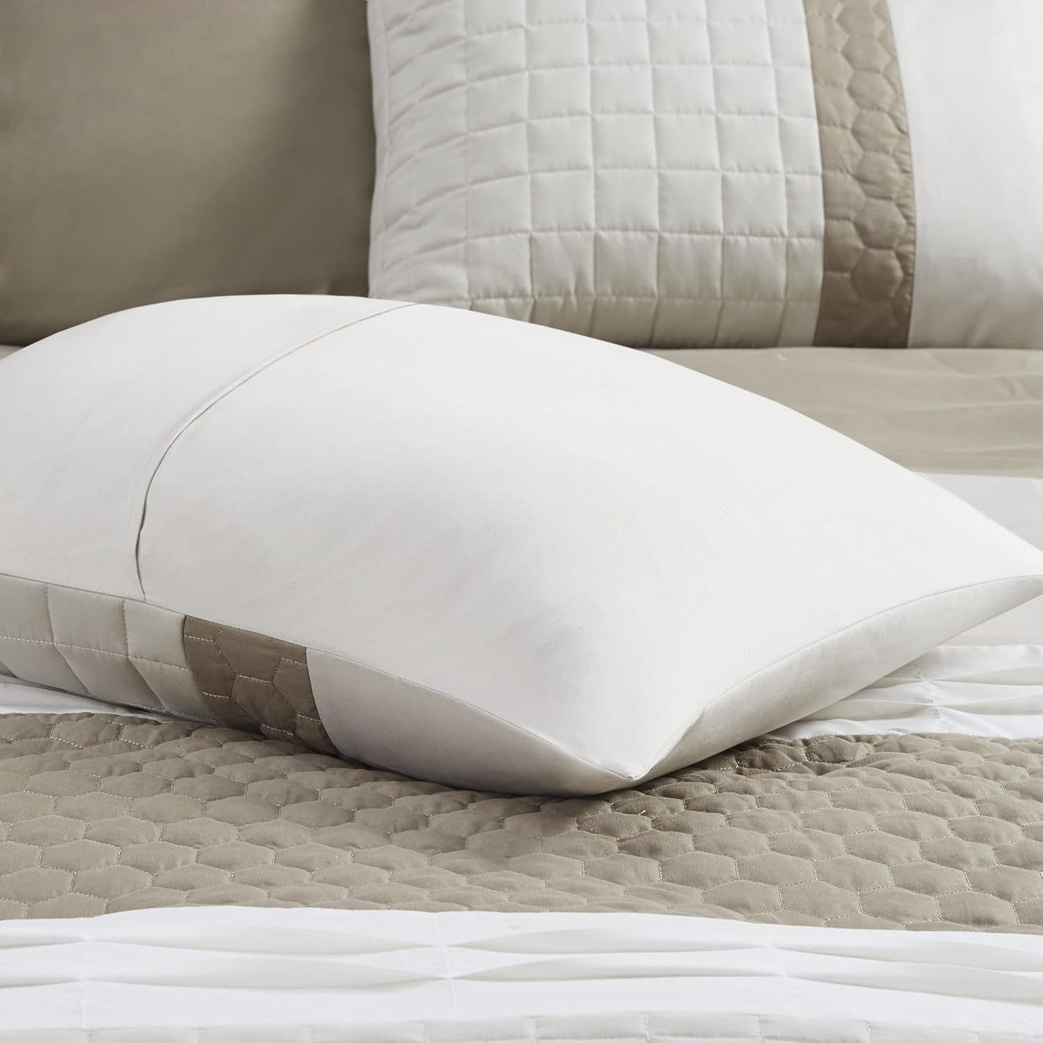 510 DESIGN Tinsley Cozy Comforter Set - Geometric Honeycomb Design, All Season Down Alternative Casual Bedding with Matching Shams, Decorative Pillows, Cal King(104"x92"), Khaki 8 Piece