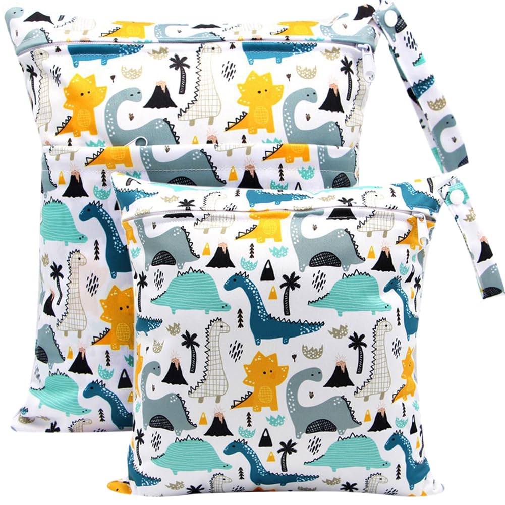 Wet Bag, 2 PCS Wet Dry Bags for Cloth Diapers Nappy Daycare Organiser Storage Bags, Waterproof Washable Reusable Zipper Bag (White Sun) — view 24