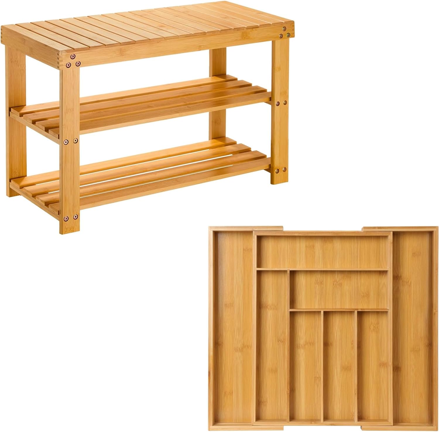 Pipishell Bamboo Expandable Drawer Organizer for Utensils