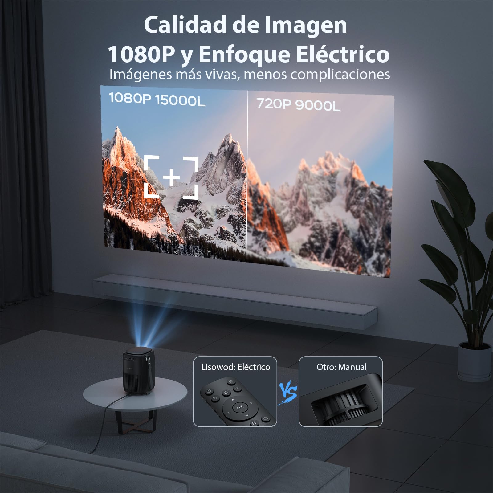 Proiettore [correzione trapezoidale/messa a fuoco elettrica] WiFi Bluetooth 1080P Full HD 4K Supporta Lisowod Mini proiettore 20000L Home Cinema Proiettore Portatile Compatibile con TV Stick/PS5/HDMI