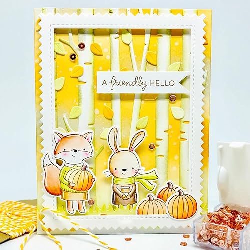 Miniatura 4 de Matrices de metal con marco de bosque de abedul, tronco de árbol de abedul en fondo de otoño, plantillas cortadas para álbumes de recortes, fotos,