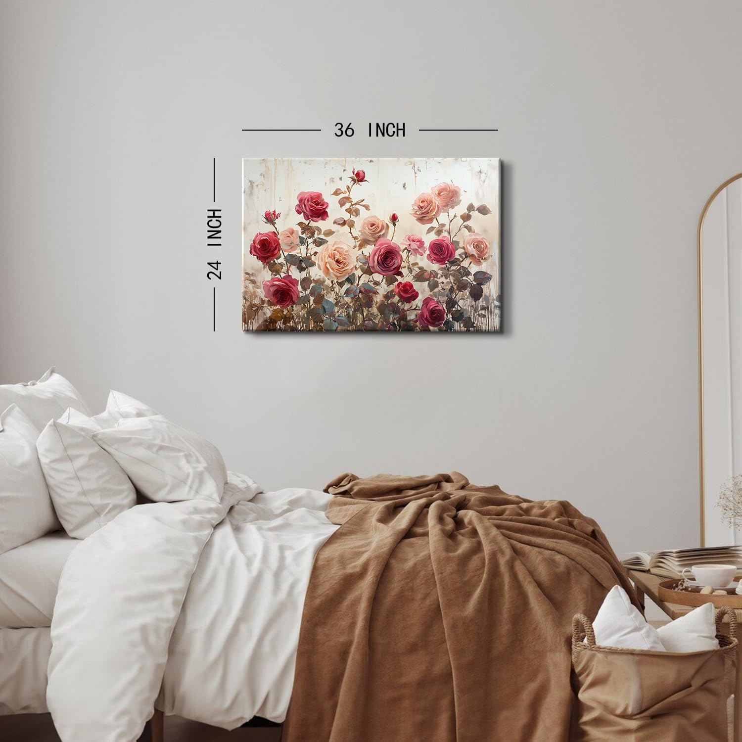 Large Pink Wall Decor for Bedroom Wall Art Retro Rose Flower Canvas Pictures for Living Room Decor Rustic Blossom Roses Floral Painting Modern Farmhouse Artwork for Bathroom Home Decoration 24x36"