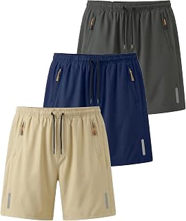 Boys Athletic Shorts 3-Pack, Kids Lightweight Quick Dry Shorts with Zipper Pockets for Basketball, Soccer