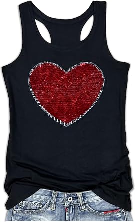Valentines Tank Tops for Women Loves Heart Graphic Racerback T Shirts Casual Basic Tank Tops Sweet Tees Camis Girlfriend