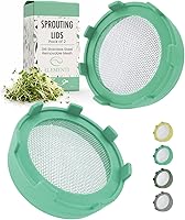 Elementi Sprouting Lids for Wide Mouth Mason Jars - Set of 2, 316 Stainless Steel Mesh, BPA-Free Kit for Organic Alfalfa & Mung Bean Sprouts (Mint)