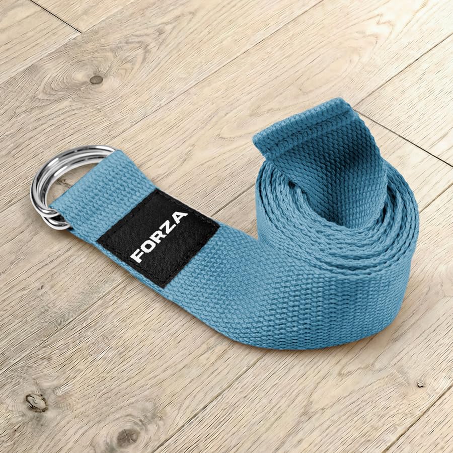 FORZA Yoga Strap with Metal D-Ring – Adjustable Cotton-Poly Stretching Belt for Yoga, Pilates, Mobility & Rehab – Durable, Soft, Reinforced Design – 6ft & 8ft Options (Slate Blue, 6ft)