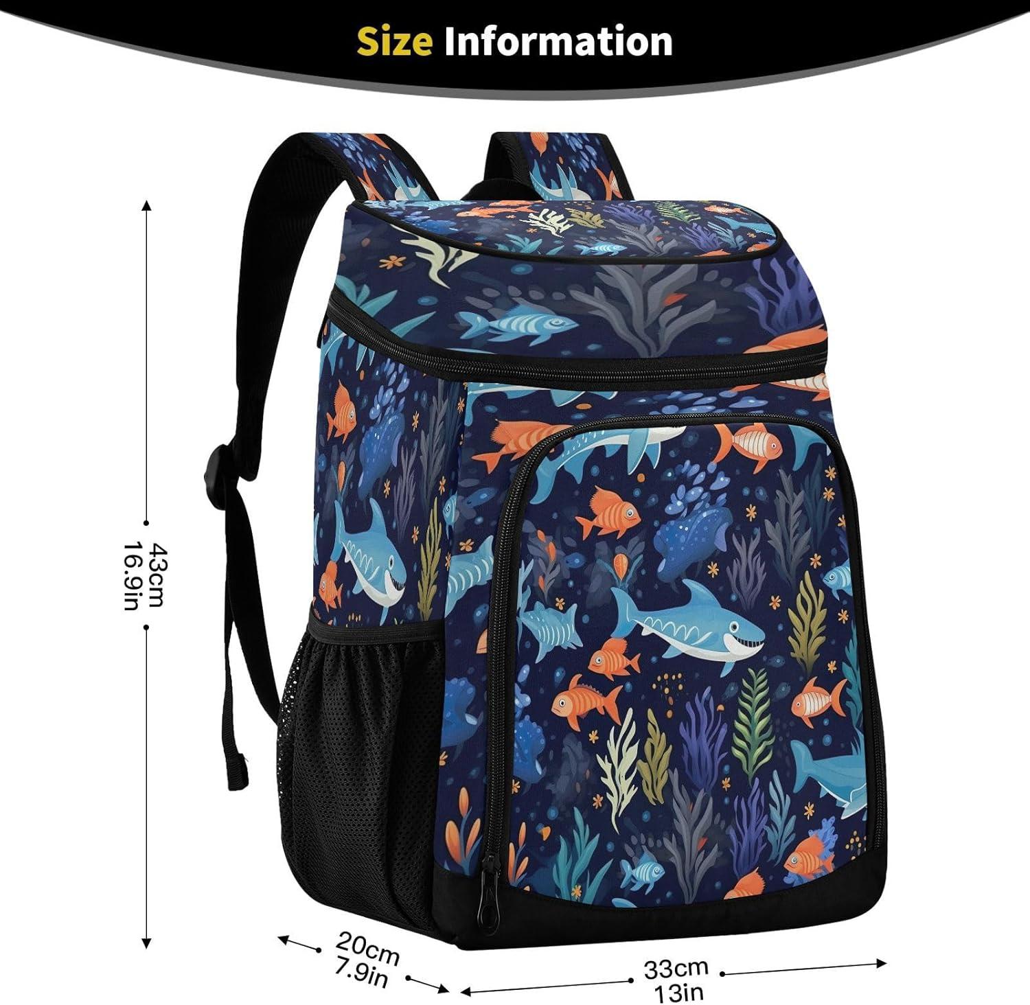 Sea Animals Cooler Backpack 36 Cans Leakproof Waterproof Backpack Cooler Bag Beach Accessories Travel Camping Fishing Backpack for Women Men