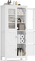 Akxomel 53.1" Tall White Bathroom Storage Cabinet with 6 Doors, Adjustable Shelf - Floor Linen Pantry for Kitchen, Living Room