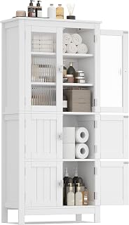 Akxomel 53.1" Tall Bathroom Floor Cabinet with 6 Doors, Adjustable Shelves - White Storage for Bathroom, Kitchen, Entryway