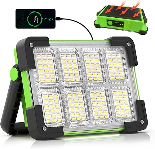 Miniatura 13 de Luz de Trabajo Solar Recargable de 120W, Luz de Trabajo LED de 144 LED 10000LM con 4 Modos, Luz de Inundación Portátil con Soporte, Luz de Trabajo