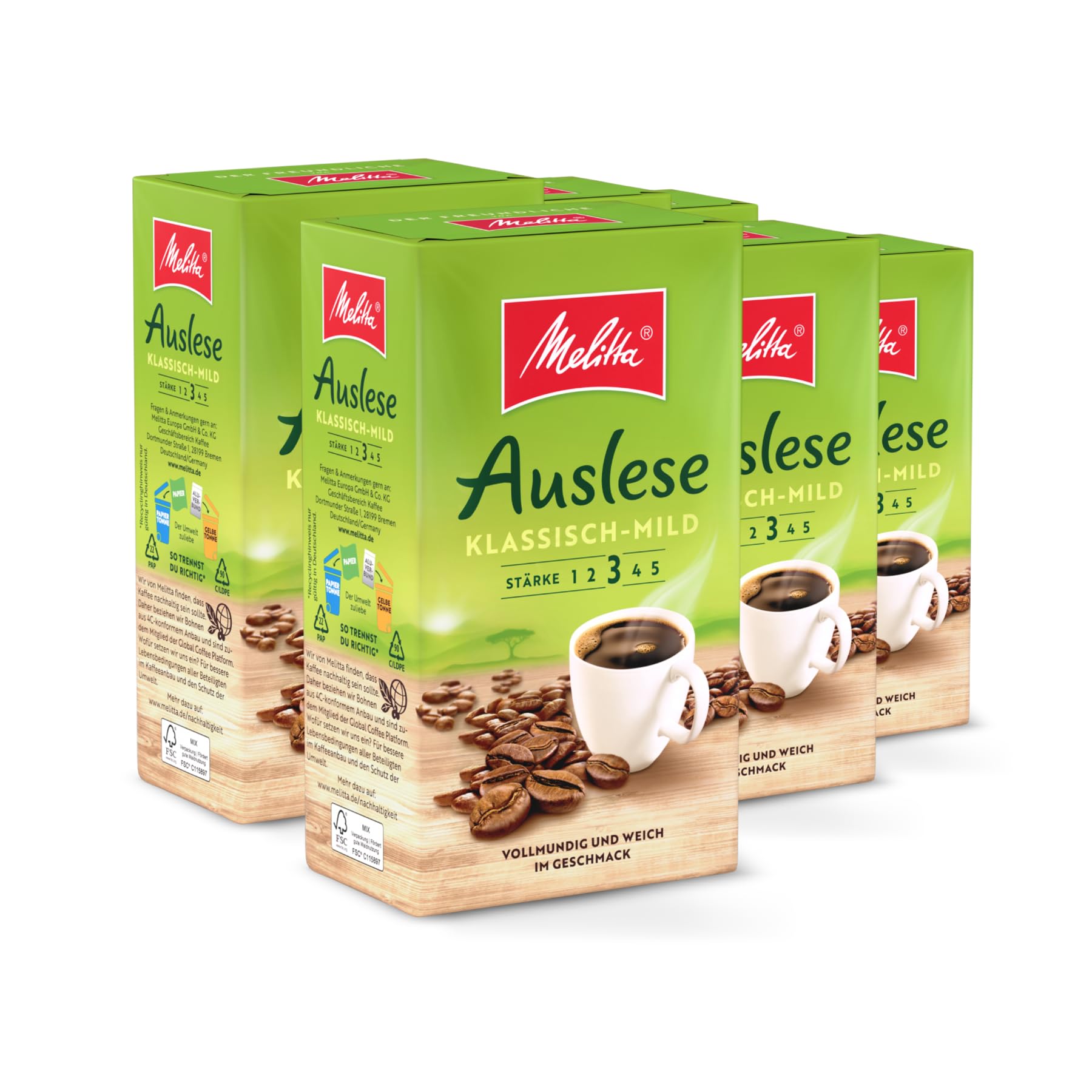 Melitta Classic Mild Kawa Mielona, Wybór Klasyczny-Łagodny, 6 x 500g