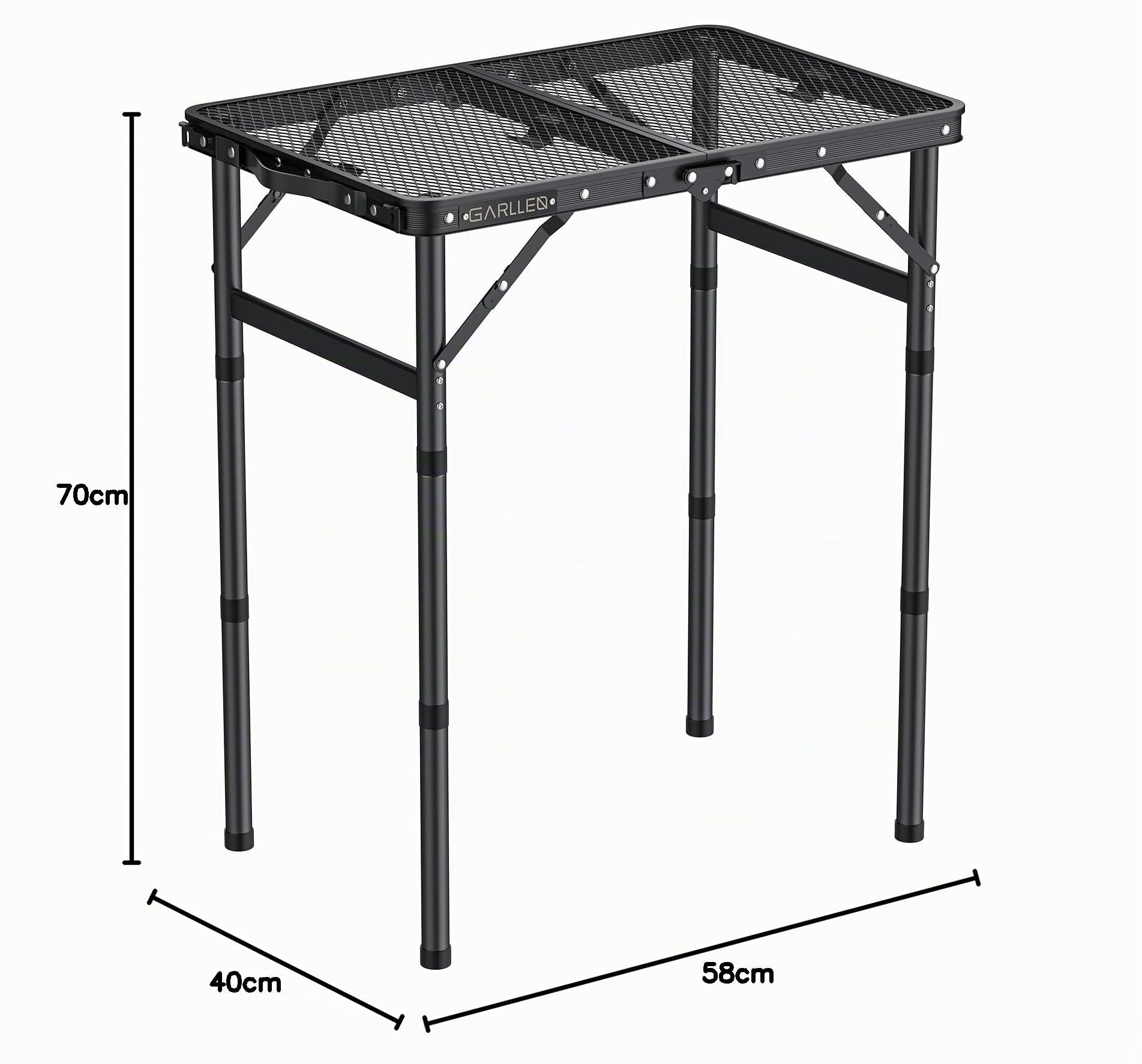 GARLLEN Mesa Plegable para Barbacoa, Mesa de Camping 3 Altura Ajustable Mesa de Picnic de Aluminio Portátil Estable 58 * 40 * 70cm