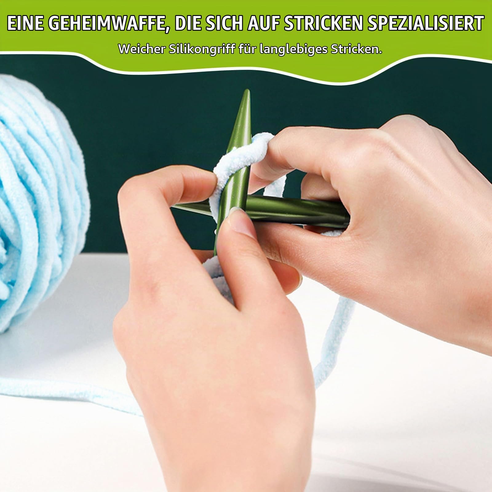 Rundstricknadeln Set, Austauschbare Stricknadeln mit Zubehör & Aufbewahrungstasche, Metall Auswechselbare Rundstricknadelspitzen mit Ergonomischen Griffen für DIY-Stricken (Grün 10 Paar)