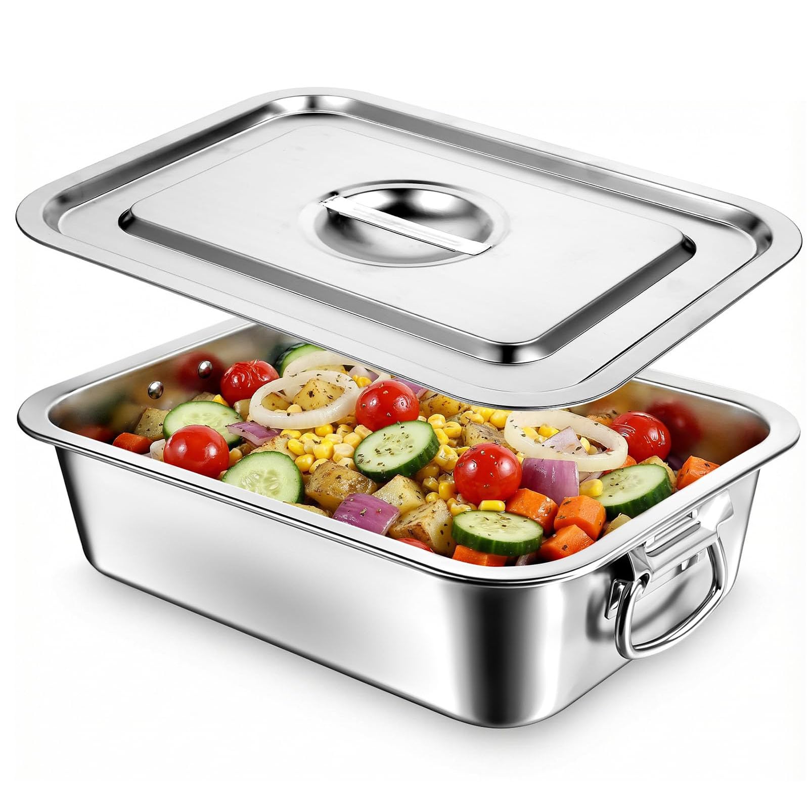Bandeja cuadrada extra profunda de grado comercial con mango resistente, suave, resistente al óxido, para catering, portadores de alimentos a prueba de derrames