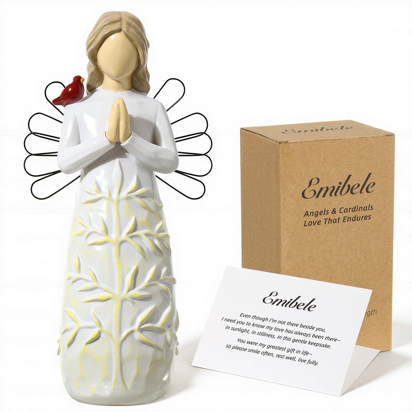 Emibele Praying Angel Cardinal Figurine Sympathy Gift for Loss of Loved One
