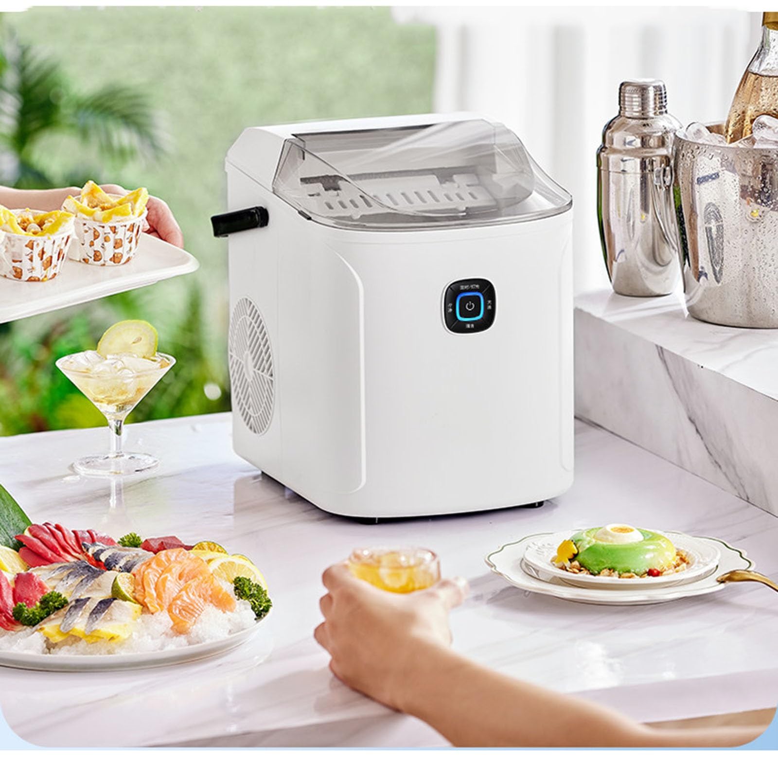 Mini Produttore di Ghiaccio,Produttore di Ghiaccio Completamente Automatico,Pulizia Automatica One-touch,Timer 8 Ore,Ghiaccio Istantaneo con Coperchio Aperto,Adatto A Piccole Feste,Riunioni