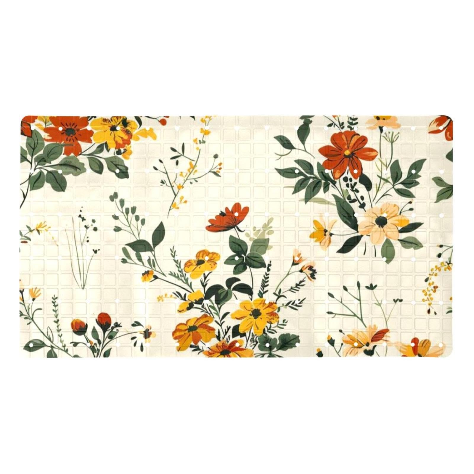Tapis de bain antidérapant grand format floral séchage rapide douche baignoire avec ventouses