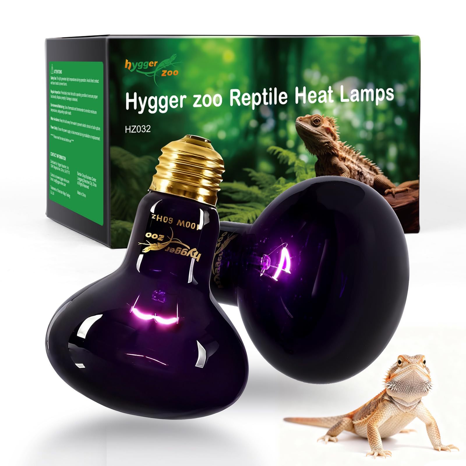 Reptile Heat Lamp, 100W Heat Lamp Bulbs Reptile Night Heat Bulb Basking Spot Bulb UVA Reptile Lights for Bearded Dragon Chameleon Lizard Turtle Snake Leopard Gecko Frog, 2 Pack Terrarium Heat Lamps
