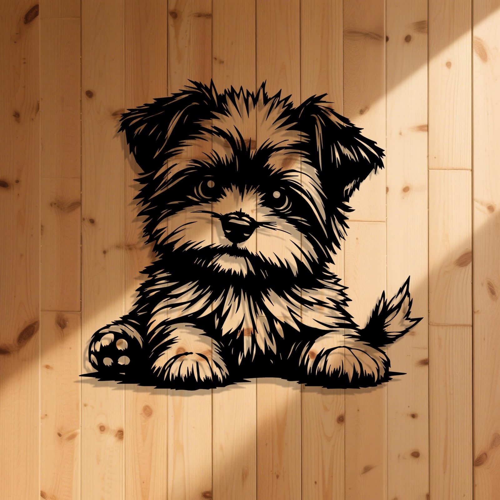 Generico Decoración de pared abstracta contemporánea de Metal con diseño de Yorkshire Terrier de dibujos animados - Hierro Retro Resistente a la Sal para interiores y exteriores, hogar