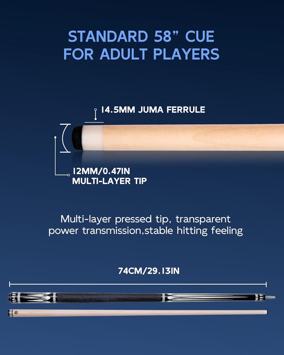 KONLLEN Maple Pool Cue Stick for Adults - Features Low Deflection Shaft, Titanium Alloy 3/8x8 Joint, and 12mm Tip-GW