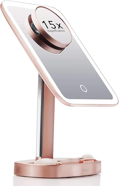 Fancii LED Makeup Mirror with 3 Light Settings and 15x Magnifying Mirror - Choose Between Natural Daylight, Soft White, or Neutral White Lights - Aura (Rose Gold)