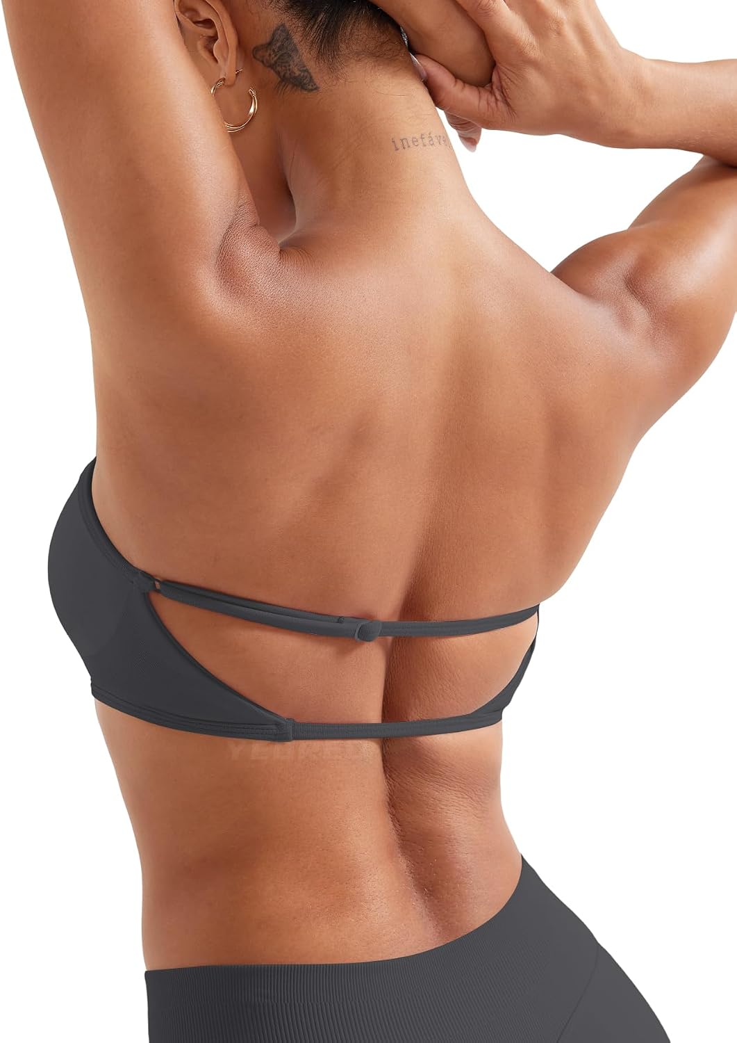 YEOREO CoreFlex Workout Bandeau Bra Non Slip Strapless Sports Bra Open Back Padded Tube Top Gym Yoga Bras